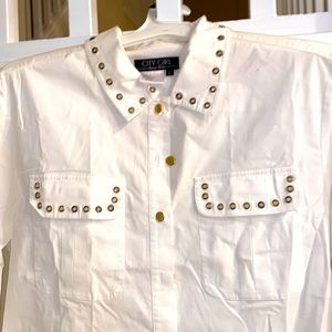 City Girls Nancy Bolen Size L Grommets Cotton Womens Button Down Shirt